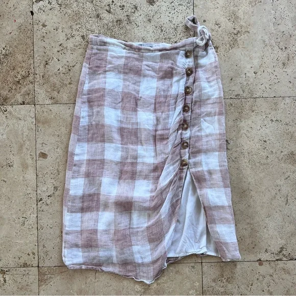 Anthro Heartloom Bently Red Pink Gingham Plaid High Waist Skirt Tie Coverup S - Picture 4 of 8